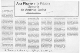 Ana Pizarro y la palabra literaria de América Latina  [artículo] Wellington Rojas Valdebenito.