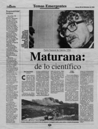 Maturana, de lo científico y de lo humano  [artículo] Marcel Socías Montofré.