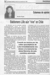 Baldomero Lillo aún "vive" en Chile  [artículo] Sandra Rogel.