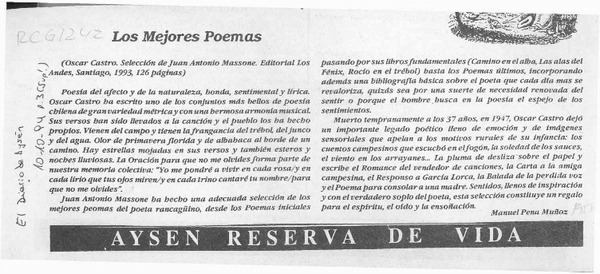 Los mejores poemas  [artículo] Manuel Peña Muñoz.