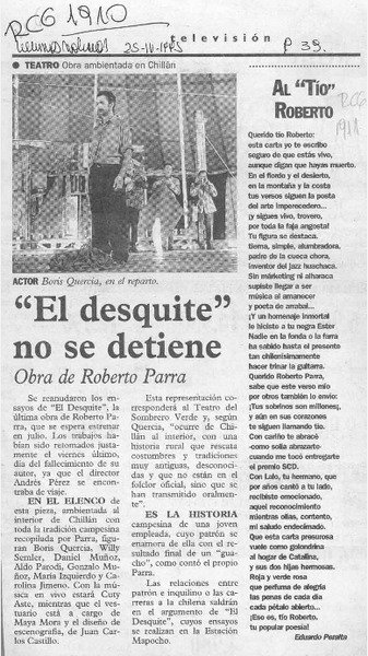 Al "Tío" Roberto  [artículo] Eduardo Peralta.