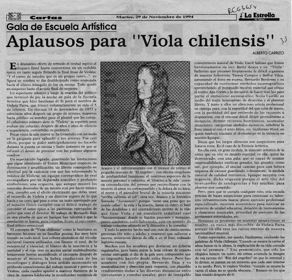 Aplausos para "Violeta chilensis"  [artículo] Alberto Carrizo.