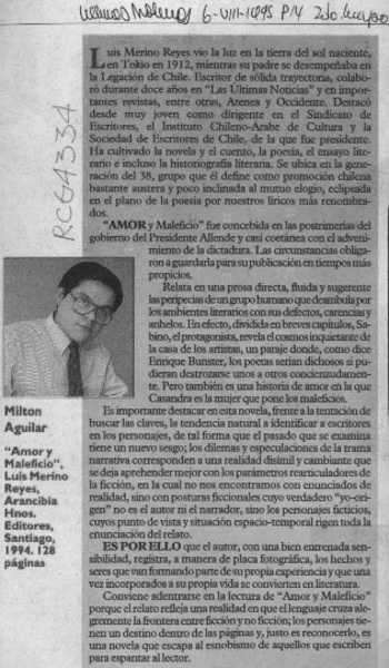 "Amor y maleficio"  [artículo] Milton Aguilar.