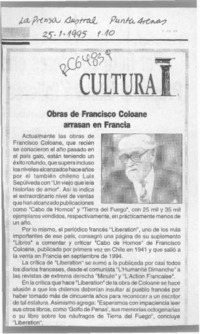 Obras de Francisco Coloane arrasan en Francia  [artículo].