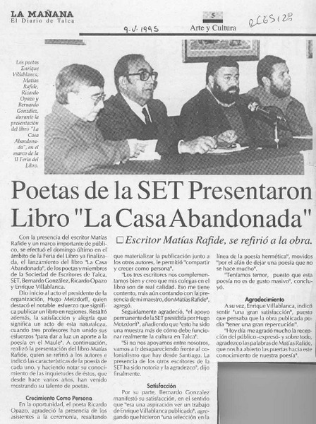 Poetas de la SET presentaron libro "La casa abandonada"  [artículo].