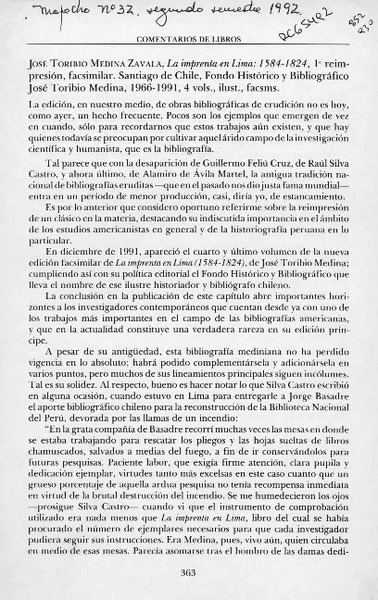 José Toribio Medina Zavala  [artículo] Felipe Vicencio Eyzaguirre.