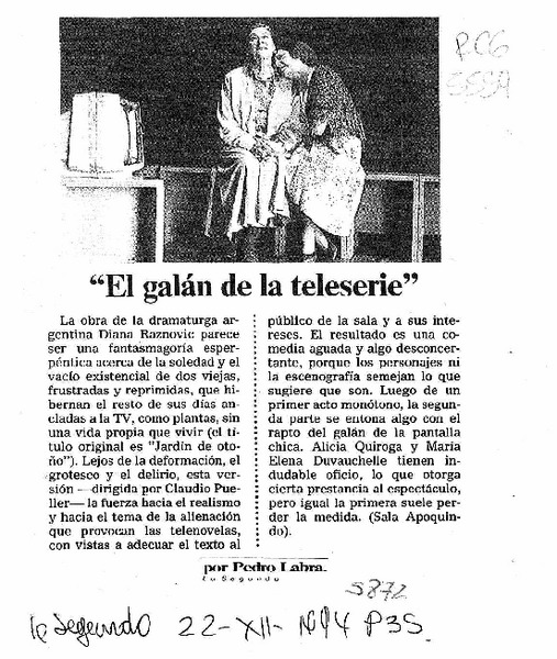 "El galán de la teleserie"  [artículo] Pedro Labra.
