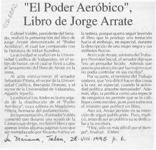"El Poder aeróbico", de Jorge Arrate  [artículo].