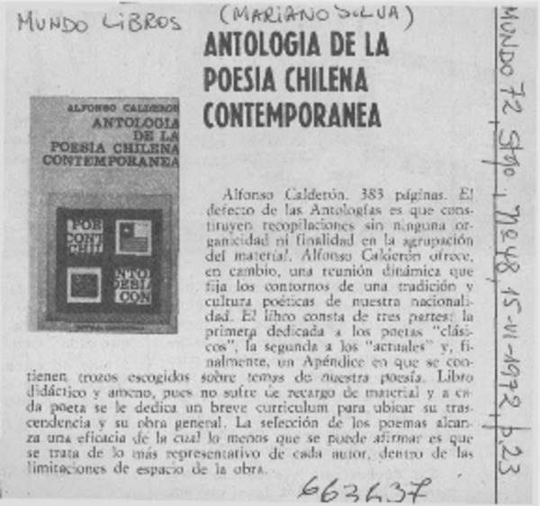 Antología de la poesía chilena contemporánea.