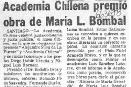 Academia chilena premió obra de María L. Bombal.  [artículo]