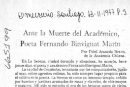 Ante la muerte del académico, poeta Fernando Binvignat Marín  [artículo] Fidel Araneda Bravo.