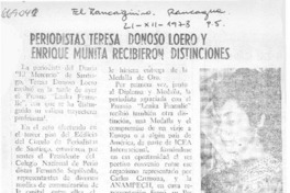 Periodistas Teresa Donoso Loero y Enrique Munita recibieron distinciones.