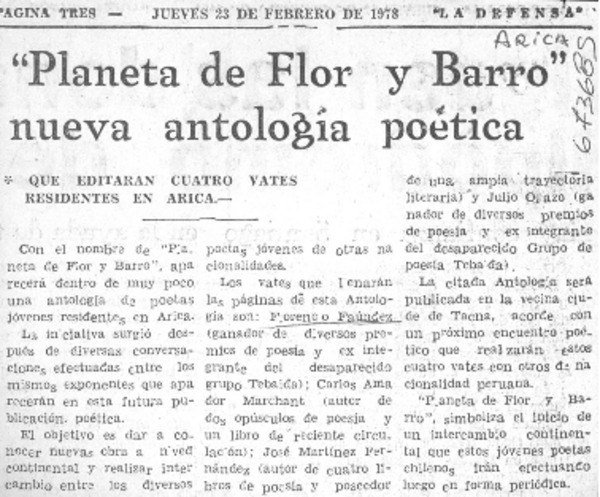 Planeta de flor y barro" nueva antología poética.