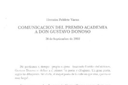 Comunicación del Premio Academia a don Gustavo Donoso