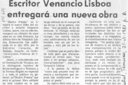 Escritor Venancio Lisboa entregará una nueva obra.