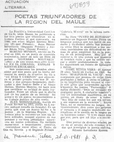 Poetas triunfadores de la región del Maule.