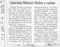 Gabriela Mistral; títulos y cartas.