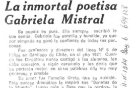 La inmortal poetisa Gabriela Mistral