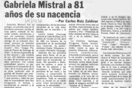 Gabriela Mistral a 81 años de su nacencia