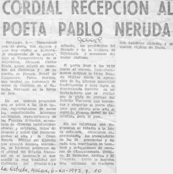 Cordial recepción al poeta Pablo Neruda.