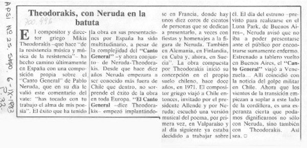 Theodorakis, con Neruda en la batuta.