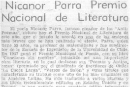 Nicanor Parra Premio Nacional de Literatura.