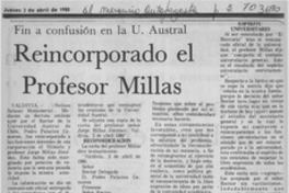 Reincorporado el profesor Millas.