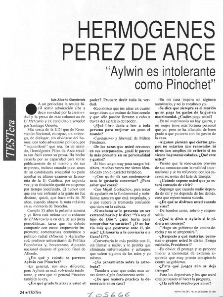 Hermógenes Pérez de Arce, "Aylwin es intolerante como Pinochet": [entrevista]