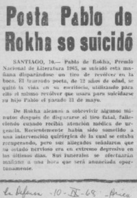 Poeta Pablo de Rokha se suicidó.