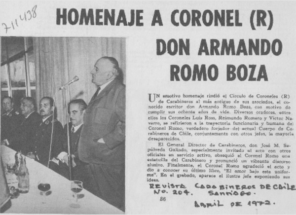 Homenaje a Coronel (R) don Armando Romo Boza.
