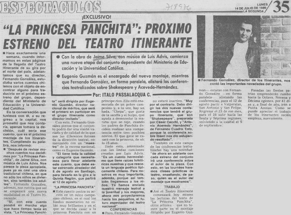 "La princesa Panchita": proximo estreno del Teatro Itinerante