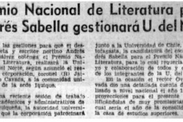 Premio Nacional de Literatura para Andrés sabella gestionará U. del Norte.