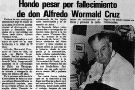 Hondo pesar por fallecimiento de don Alfredo Wormald Cruz.