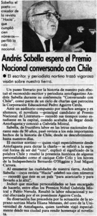 Andrés Sabella espera el Premio Nacional conversando con Chile.