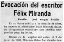 Evocación del escritor Félix Miranda