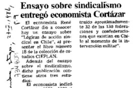 Ensayo sobre sindicalismo entregó economista Cortázar.