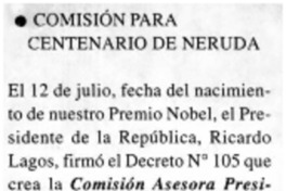 Comisión para centenario de Neruda