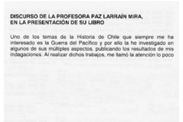 Discurso de la profesora Paz Larraín Mira, en la presentación de su libro.