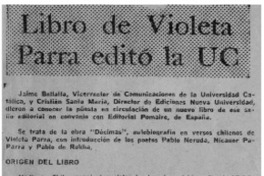Libro de Violeta Parra editó la UC.