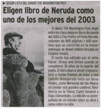 Eligen libro de Neruda como uno de los mejores del 2003