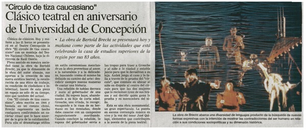 Clásico teatral en aniversario de Universidad de Concepción