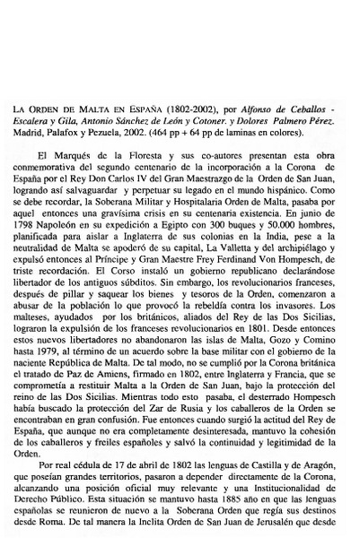 La Orden de Malta en España (1802-2002)