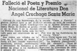 Falleció al poeta y Premio Nacional de Literatura don Angel Cruchaga Santa María.