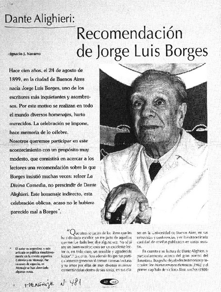 Dante Alighieri, recomendación de Jorge Luis Borges
