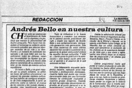 Andrés Bello en nuestra cultura.
