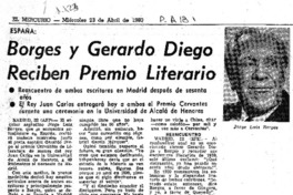 Borges y Gerardo Diego reciben Premio Literario.
