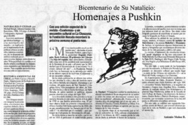 Bicentenario de su natalicio: Homenajes a Pushkin