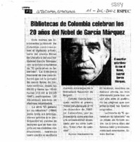 Bibliotecas de Colombia celebran los 20 años del Nobel de García Márquez.