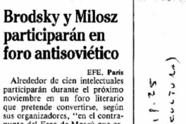Brodsky y Milosz participarán en foro antisoviético.