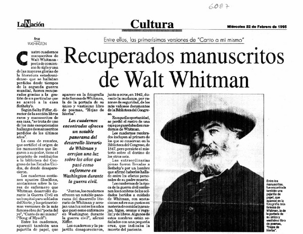 Recuperados manuscritos de Walt Whitman.